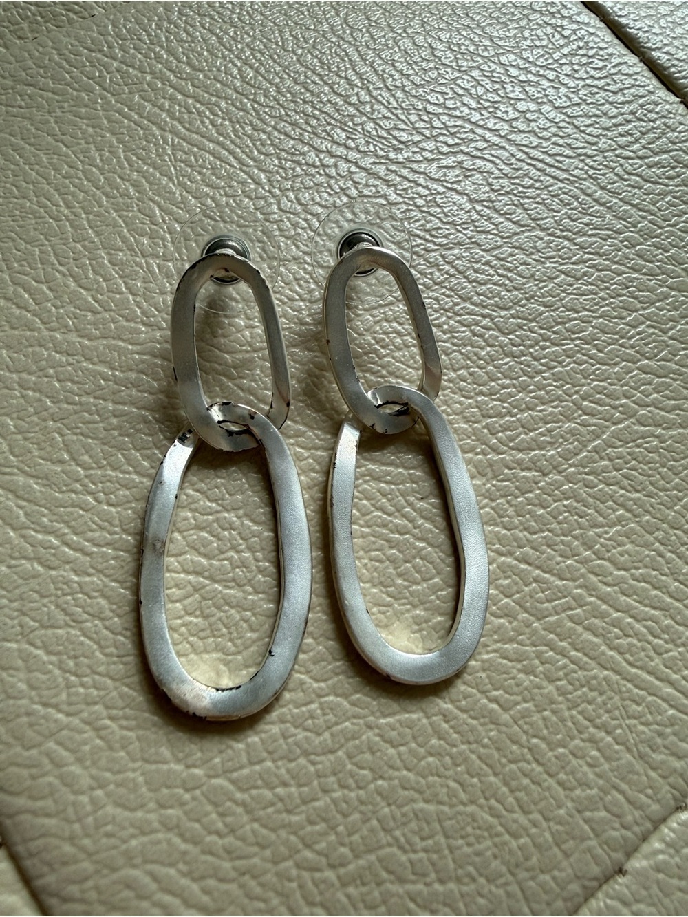 Matte Silver Double-Link Drop Earrings - Women Jewelry